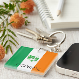 Porte-clés Drapeau irlandais O, Bague de clé CONNOR