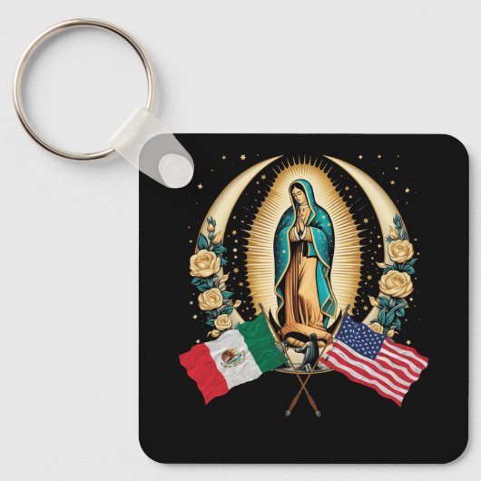 Porte-clés Drapeau Mexicain Américain Notre Dame Virgen De Gu (Recto)