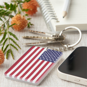 Porte-clés Drapeau Patriotique Rouge Blanc Bleu Étoiles Et Fr
