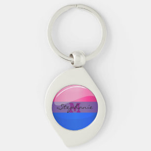Porte-clés Drapeau rond brillant de bisexualité