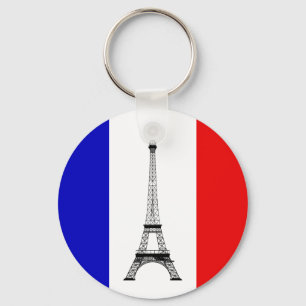 Porte-clés Drapeau rouge blanc et bleu de France et Tour Eiff