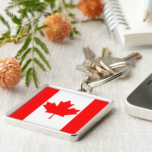 Porte-clés Drapeau rouge clair Feuille d'érable Canada (Côté)