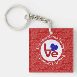 Porte-clés Drapeau rouge LOVE cœur personnalisé de l'Union eu