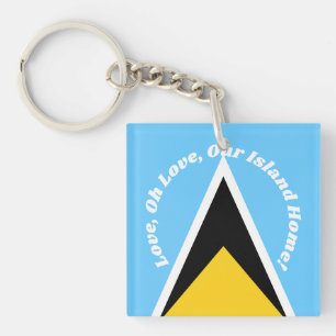 Porte-clés Drapeau Sainte-Lucie Hymne bleu jaune Phrase Typog