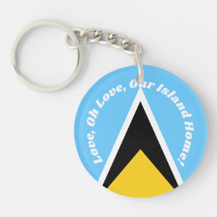 Porte-clés Drapeau Sainte-Lucie Hymne bleu jaune Phrase Typog