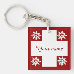 Porte-clés Drapeau suisse et edelweiss