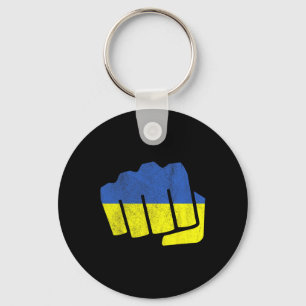 Porte-clés Drapeau ukrainien poing. Restez Fort Ukraine. Bleu