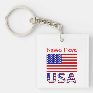Porte-clés Drapeau USA Amérique Rouge Carré Personnalisé