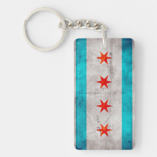 Porte-clés Drapeau vintage patiné d'état de Chicago