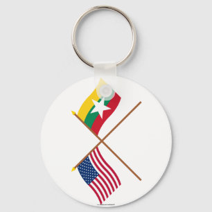 Porte-clés Drapeaux croisés des États-Unis et du Myanmar