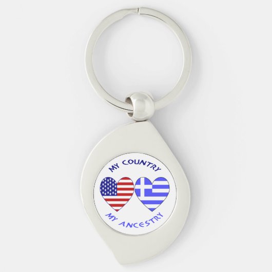 Porte-clés Drapeaux USA Grèce Cœurs Pays Ancêtres (Devant)
