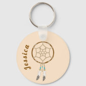 Porte-clés Dream Catcher avec plumes et perles turquoise (Recto)