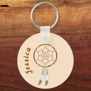 Porte-clés Dream Catcher avec plumes et perles turquoise