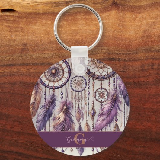 Porte-clés Dreamcatchers Personnalisés Boho & Purple & Or (Recto)