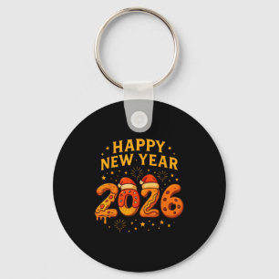 Porte-clés Drôle 2026 Bonne Année Nourriture Pizza Beignet Po