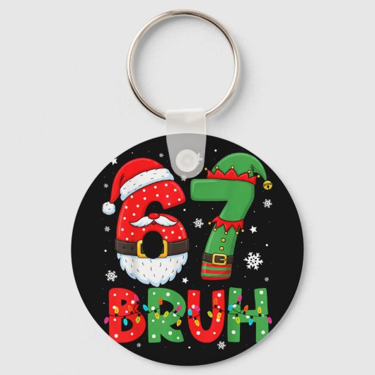 Porte-clés Drôle 6 7 Six Sept Bruh Meme Noël Santa Elf (Recto)