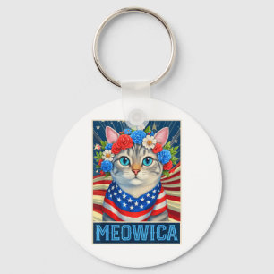 Porte-clés Drôle américain 4 juillet Meowica Kitty Chat