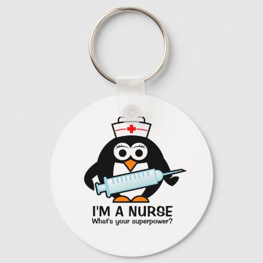 Porte-clés drôle avec infirmière pingouin (Recto)
