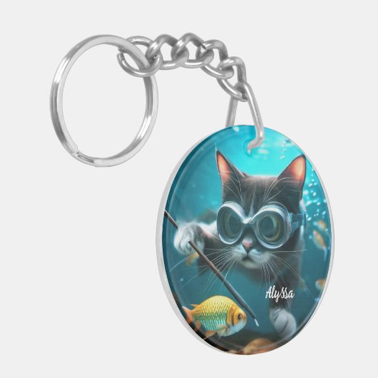 Porte-clés Drôle Chat dans l'Aquarium (Devant gauche)