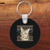 Porte-clés Drôle Chat Fumeur Mème Noël Sweat Ugly Chat (Recto)