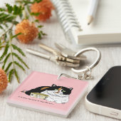 Porte-clés Drôle Chat Tacheté Gâté Nourrir Rose (Devant Droit)