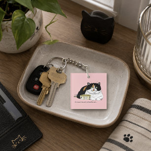 Porte-clés Drôle Chat Tacheté Gâté Nourrir Rose