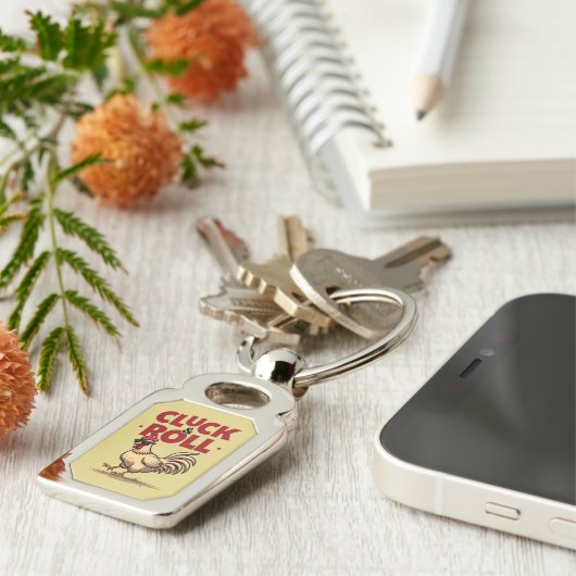 Porte-clés Drôle "Cluck & Roll" Cool Rooster Conception de de (Côté )