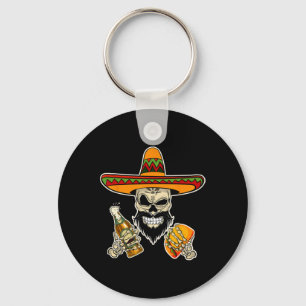 Porte-clés Drôle Crâne Mexicain À Sucre Avec Tacos Et Bière