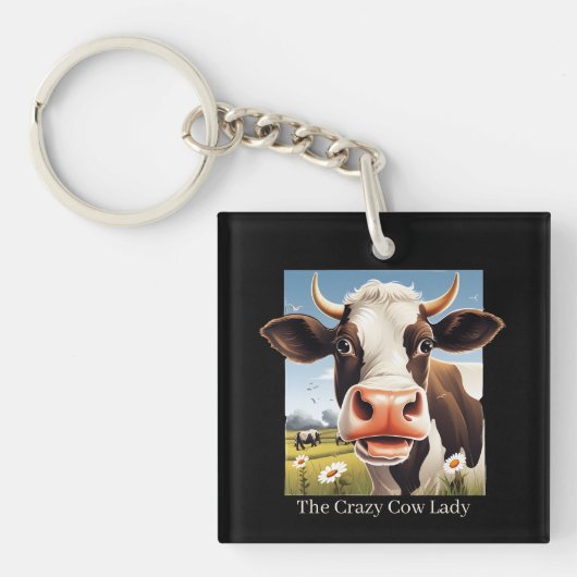 Porte-clés Drôle Crazy dame vache personnalisable (Devant)
