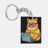 Porte-clés drôle de chat orange programmeur (Devant gauche)