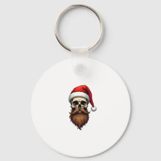 Porte-clés Drôle de crâne de Père Noël hipster avec chapeau b