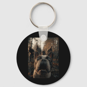 Porte-clés Drôle de selfie de bouledogue français avec des zo