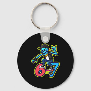 Porte-clés Drôle de squelette skater 67 Mème Rétro skateboard
