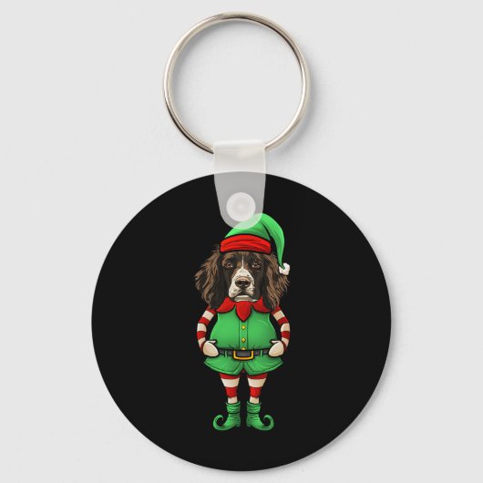 Porte-clés Drôle d'elfe de Noël Chien Springer Spaniel Anglai (Recto)