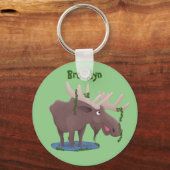Porte-clés Drôle dessin animé d'orignal heureux (Recto)
