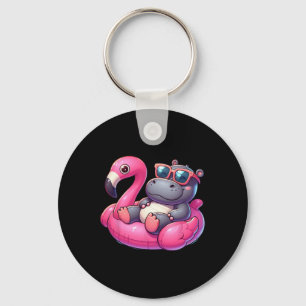 Porte-clés Drôle d'été Hippopotame Rose Fête de Piscine Été H