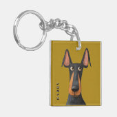 Porte-clés Drôle Doberman Chien noir Tan Mustard Jaune (Devant gauche)