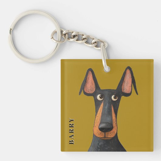 Porte-clés Drôle Doberman Chien noir Tan Mustard Jaune (Devant)