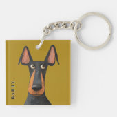 Porte-clés Drôle Doberman Chien noir Tan Mustard Jaune (Dos)