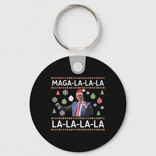 Porte-clés Drôle Donald Trump, laide pull Noël. La La La (Recto)