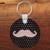 Porte-clés Drôle fille rose boule Moustache Motif Pois (Recto)