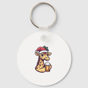 Porte-clés Drôle Giraffe de Noël avec bande dessinée de bière
