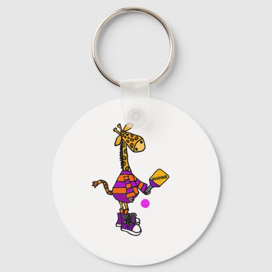 Porte-clés Drôle Giraffe Jouer Pickleball (Recto)