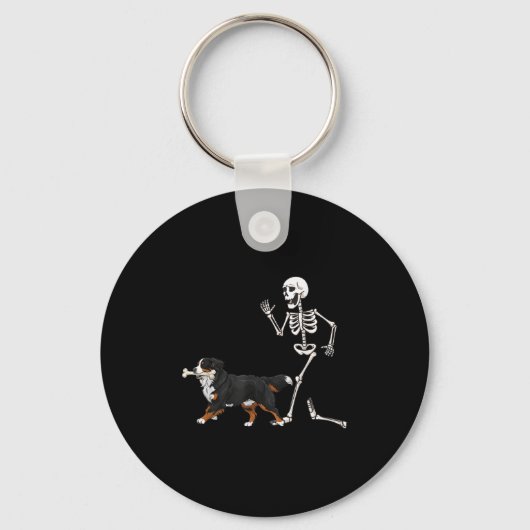 Porte-clés Drôle Halloween Bernese Mountain Dog Et Skeleton (Recto)