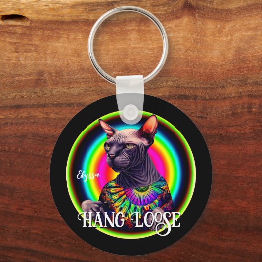 Porte-clés Drôle Hippie Sphynx Chat (Verso)