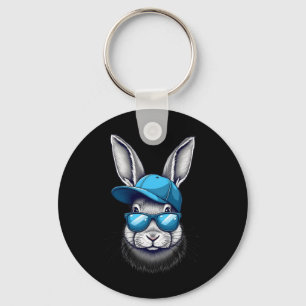Porte-clés Drôle Jour de Pâques Visage de lapin avec Sungles 