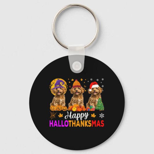 Porte-clés Drôle Joyeux Hallothanksmas Caniche Chien Hallowee (Recto)
