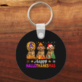 Porte-clés Drôle Joyeux Hallothanksmas Caniche Chien Hallowee (Recto)