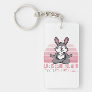 Porte-clés Drôle lapin mignon faisant du yoga. drôles pose yo