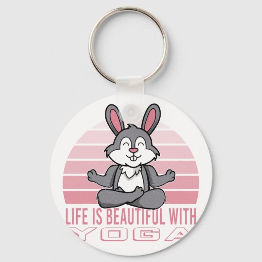 Porte-clés Drôle lapin mignon faisant du yoga. drôles pose yo (Recto)